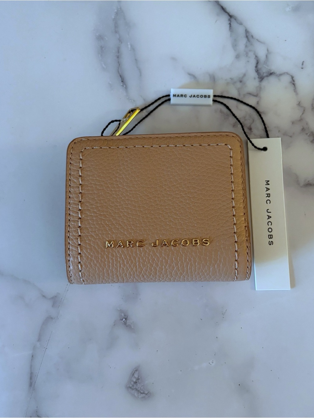 Marc Jacobs Rose Pink Pebbled Leather Zip Wallet with Gold Accents